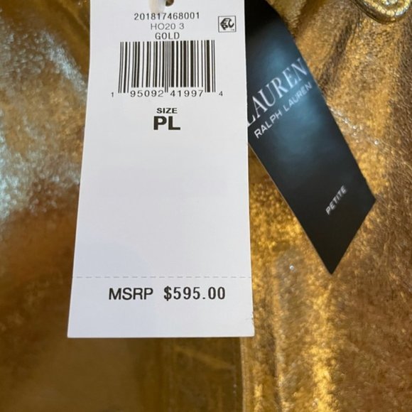 Ralph Lauren Gold Metallic Genuine Leather Bomber Jacket Women's Size P-Large - Picture 4 of 11